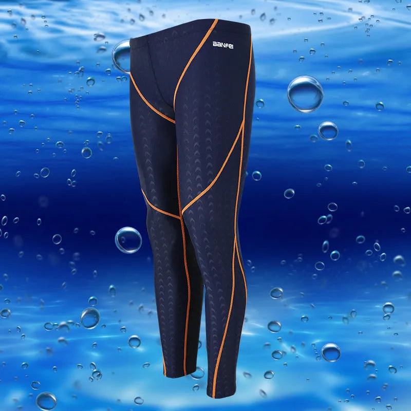 Men's black nylon cropped swimming trunks with a contrast line detail and drawstring waist.