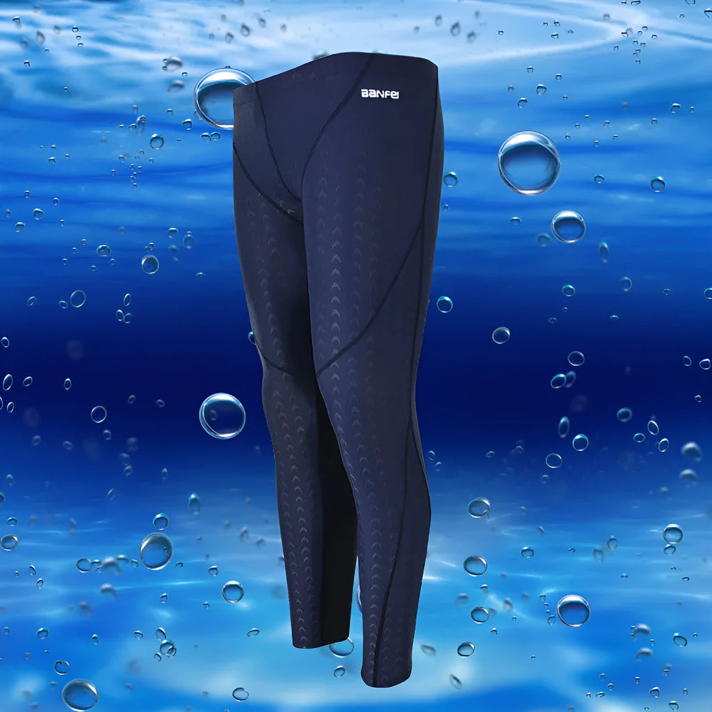 Men's black nylon cropped swimming trunks with a contrast line detail and drawstring waist.