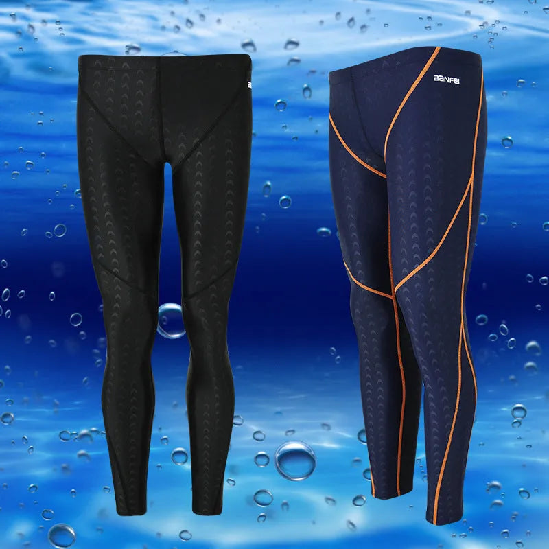 Men's black nylon cropped swimming trunks with a contrast line detail and drawstring waist.