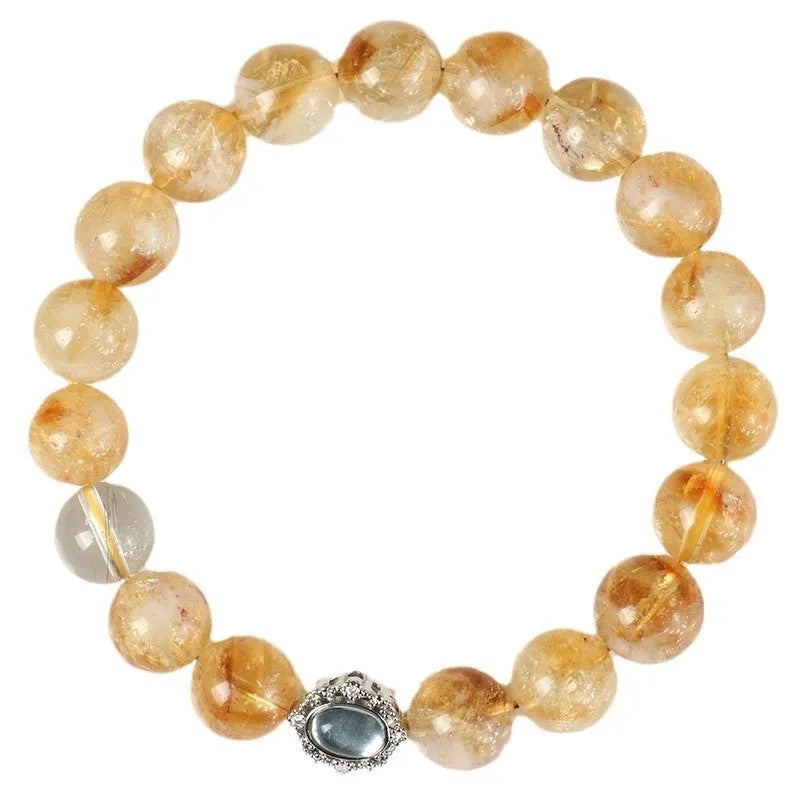 Geometric citrine crystal bracelet with 10mm beads in polished finish