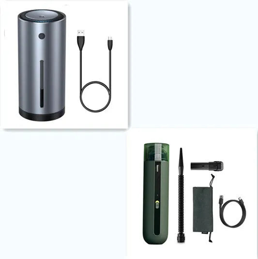 Starry Sky Black wireless handheld car vacuum cleaner with blowing hose on a car seat