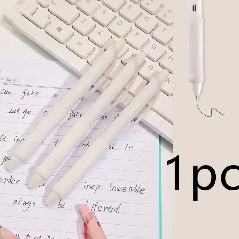 Macaron colour press gel pen with 0.5mm tip shown in smoked brown, white, and pink ink options