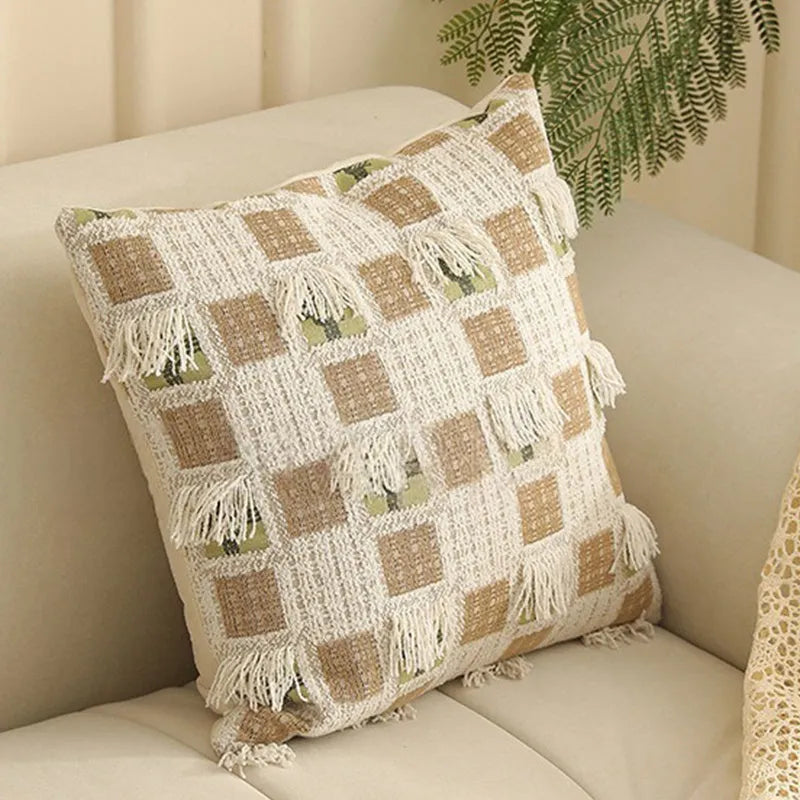 45x45cm jacquard woven cushion cover with a retro floral and plant pattern in a choice of eight colours.