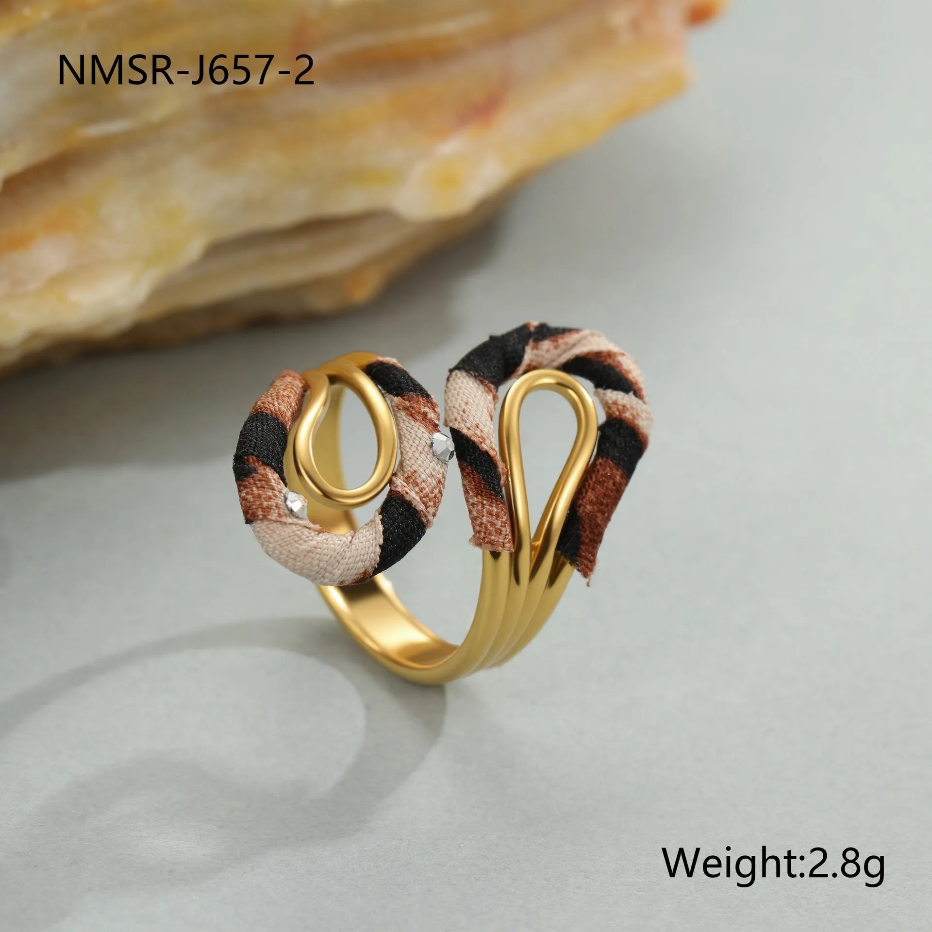 Leopard print stainless steel open mouth ring in geometric heart shape with adjustable free size design