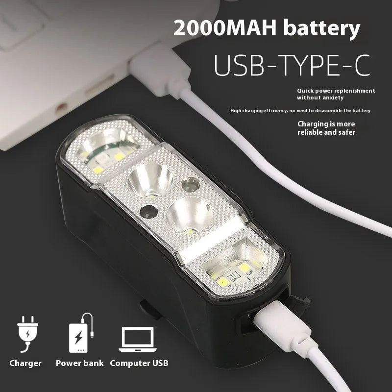 Black USB rechargeable bicycle headlight with wave induction sensor on a bike handlebar