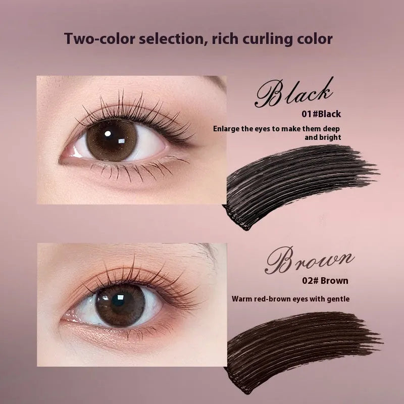 Waterproof curling mascara in black and brown shades for long-lasting lash volume