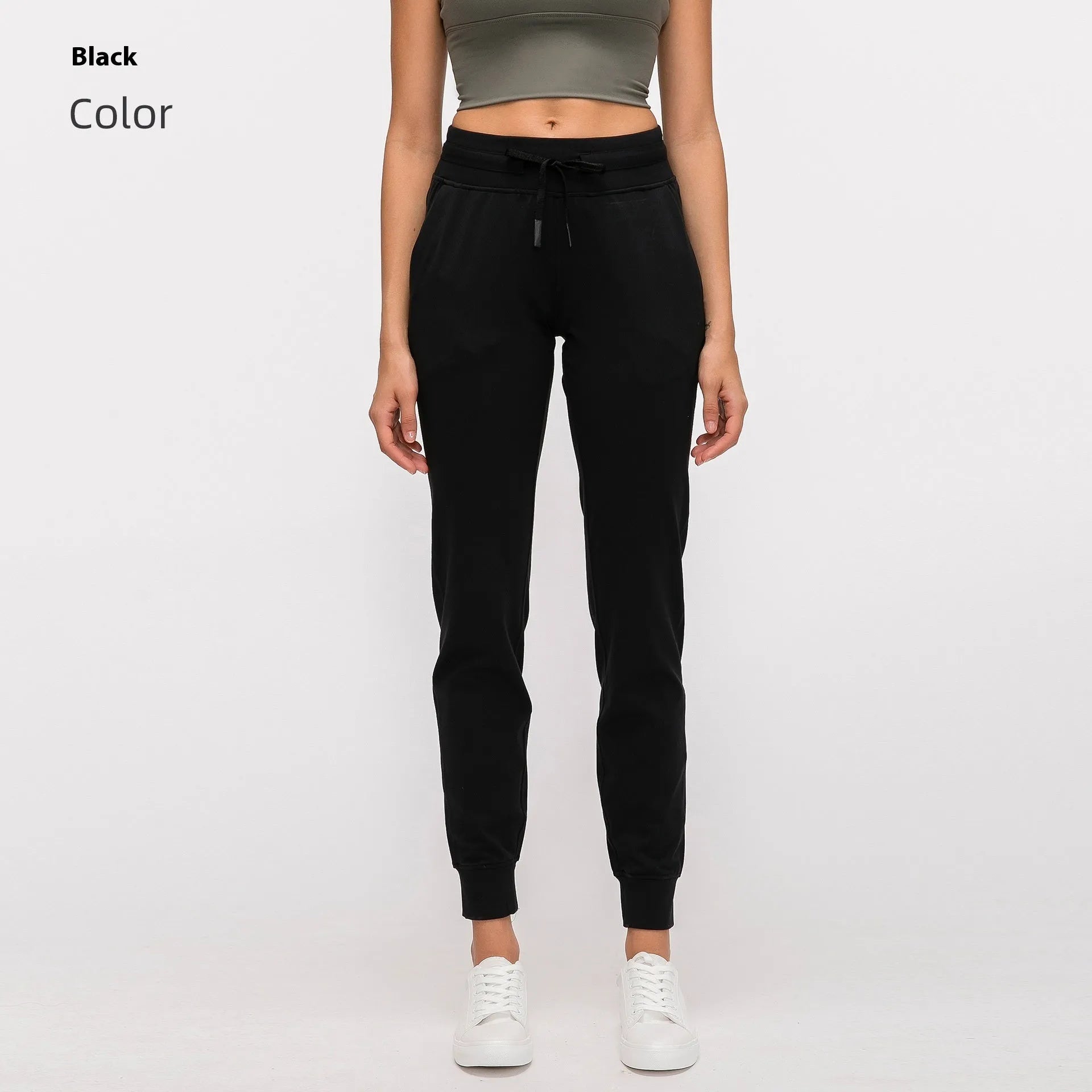 Women's high waist yoga pants with drawstring in Belgian Blue colour