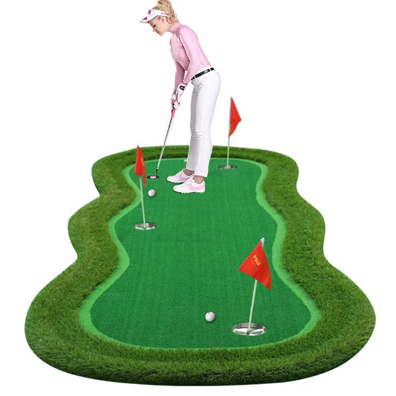 Indoor golf putting green mat measuring 1.5m x 3m with artificial lawn surface in standard edition