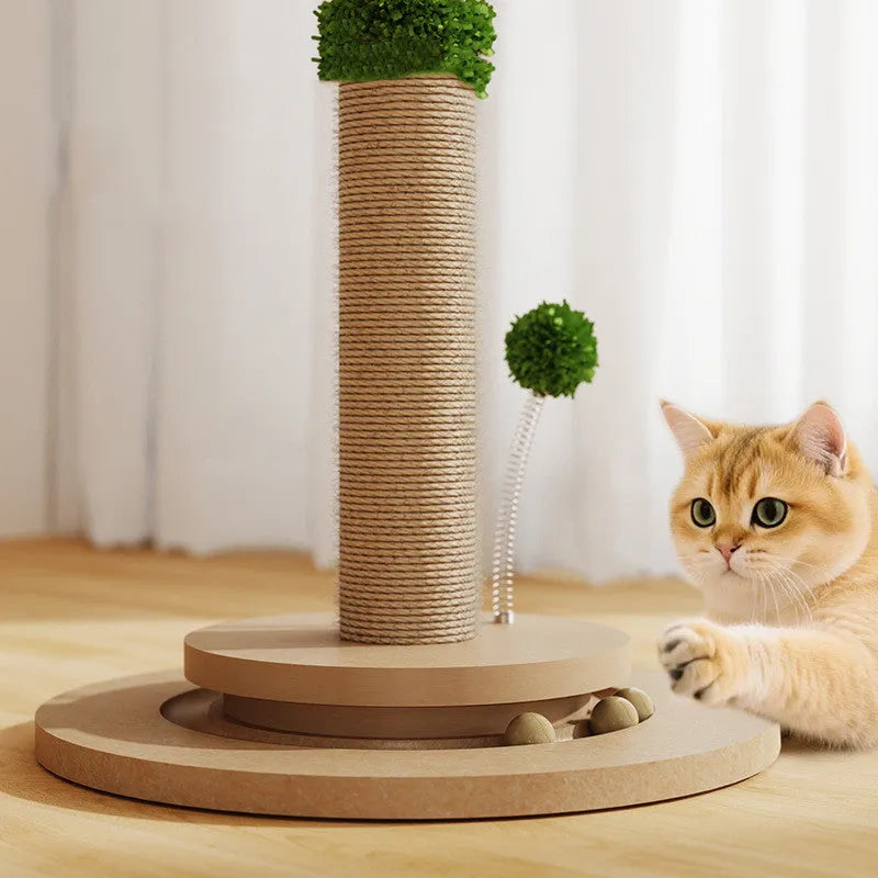 Canna coloured vertical cat climbing frame with hemp rope scratching posts