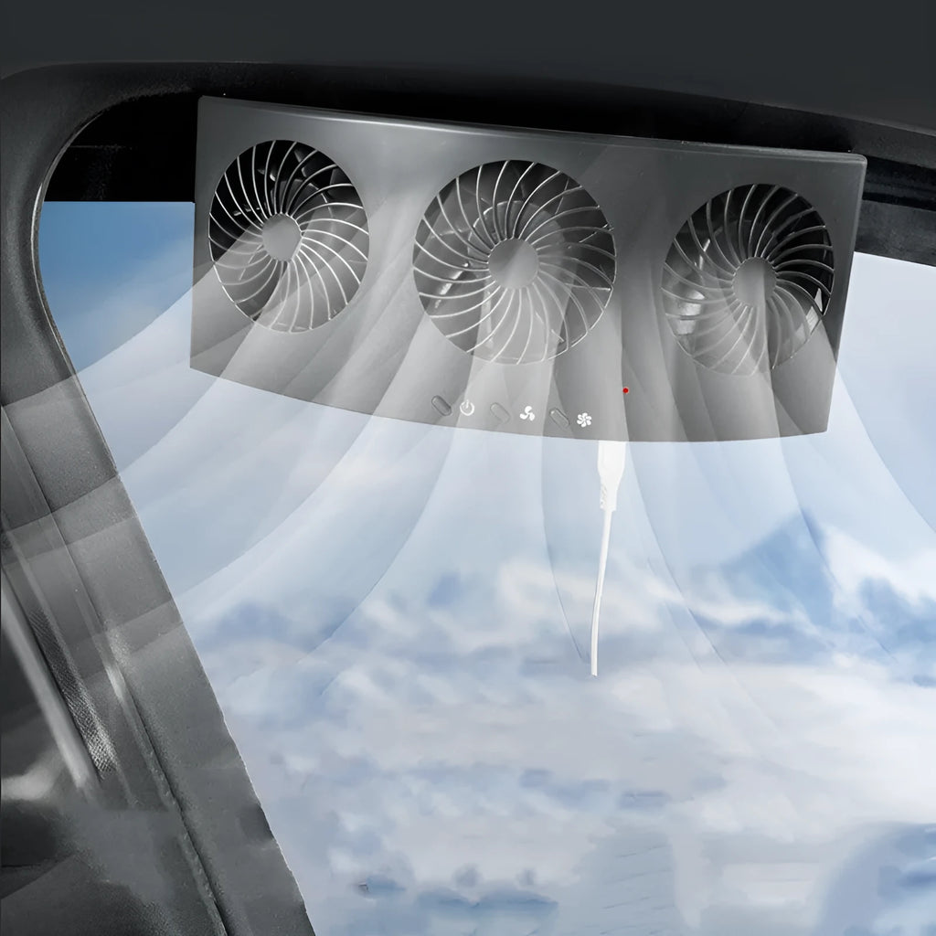 USB car ventilation fan in black or white colours with ABS plastic construction