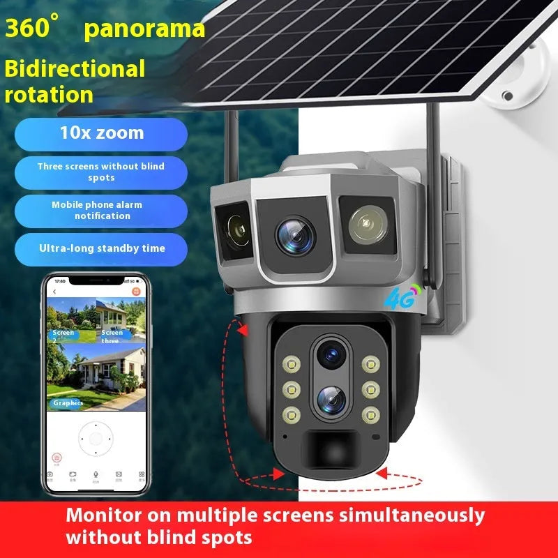 V380 outdoor smart security camera with solar panel and 4G connectivity for remote monitoring