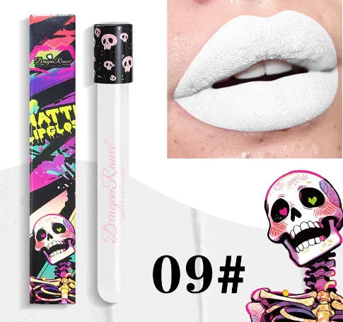 Halloween creative makeup lip gloss in skull test tube with matte gold silver finish