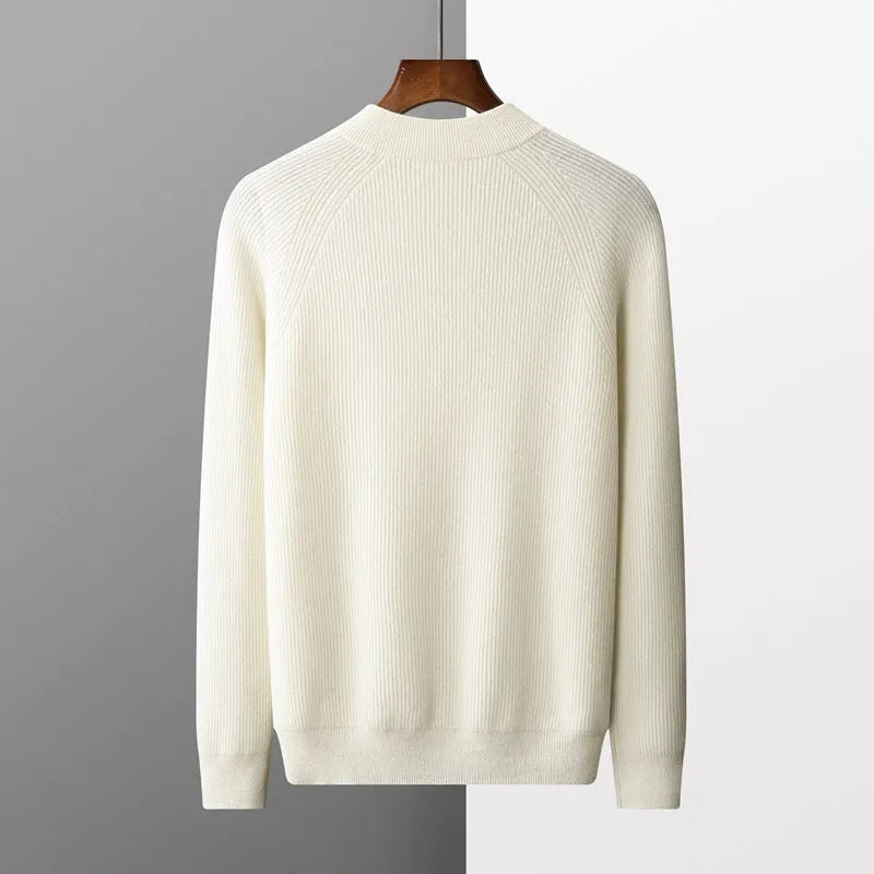 Half-height cardigan collar oversized knit wool sweater in dark blue, loose pullover with extra coarse yarn