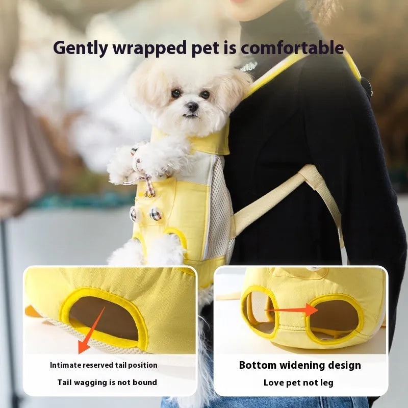 Cartoon animal pattern pet chest bag with soft canvas construction and ribbon detailing