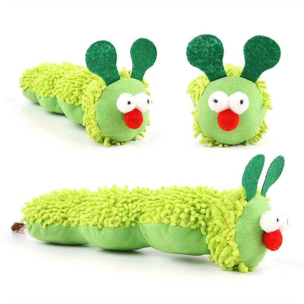 Green fleece interactive rechargeable cat toy pillow on a white background