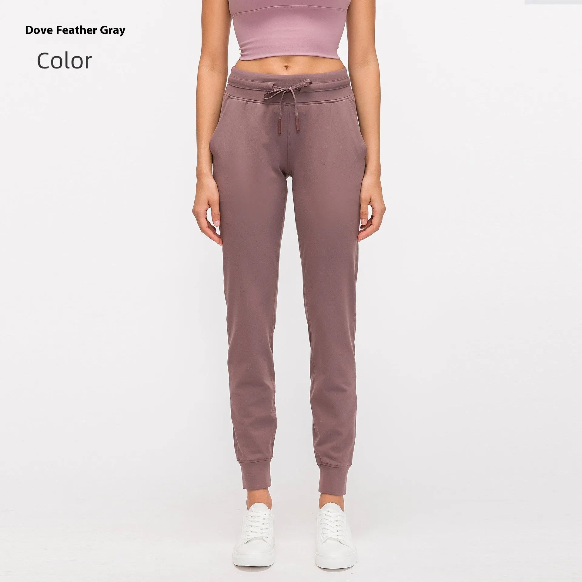 Women's high waist yoga pants with drawstring in Belgian Blue colour
