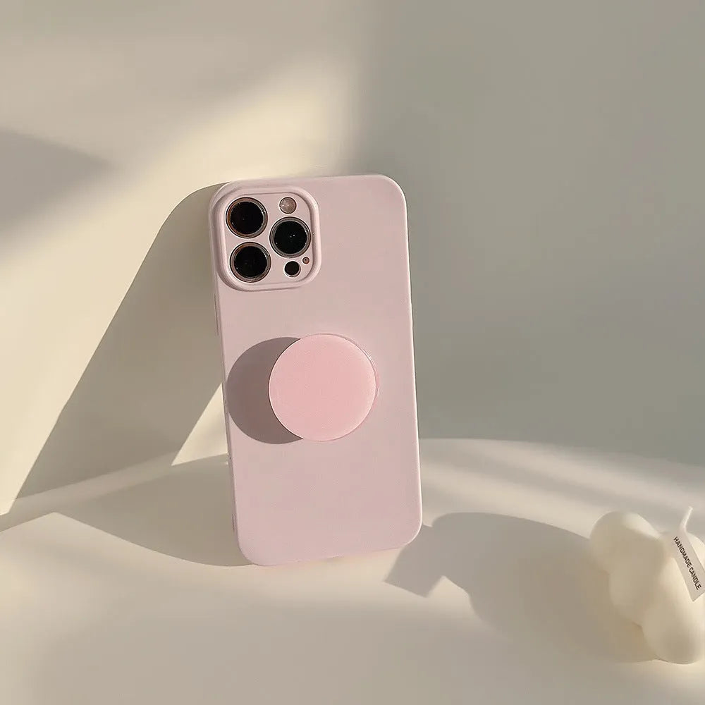 Solid colour TPU bracket phone case for iPhone with detachable kickstand, showing a back view with bracket attached