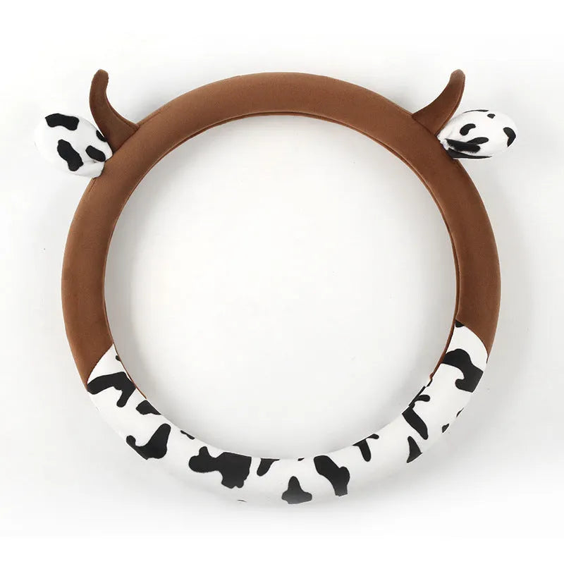 Short plush car steering wheel cover showing protective handle design in black colour