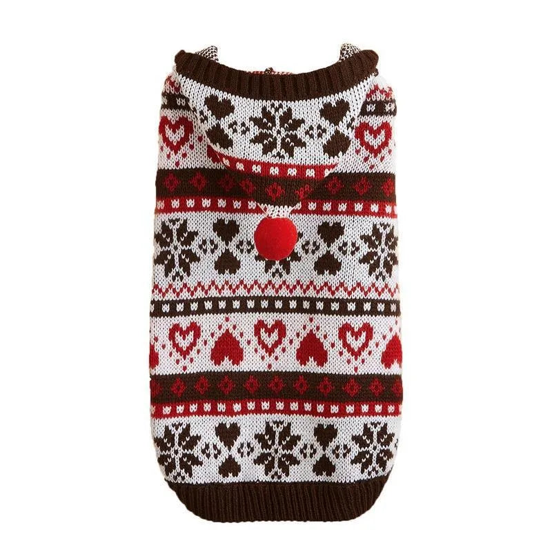 Acrylic knitted dog sweater with snowflake love striped camouflage pattern in pink blue grey colours