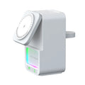 White and black 5-in-1 wireless charger Bluetooth speaker with magnetic charging support