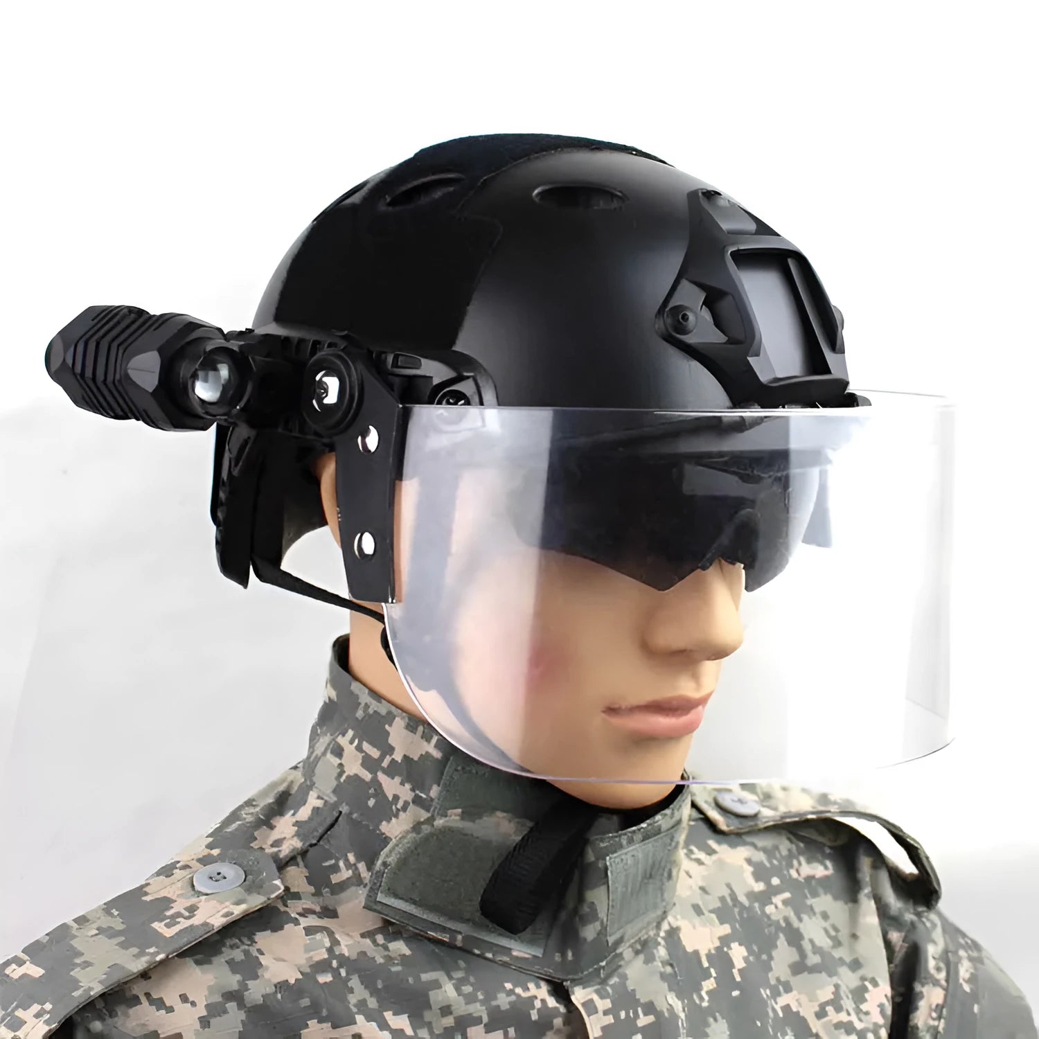 Transparent PC helmet mask with windproof lens measuring 30x15cm