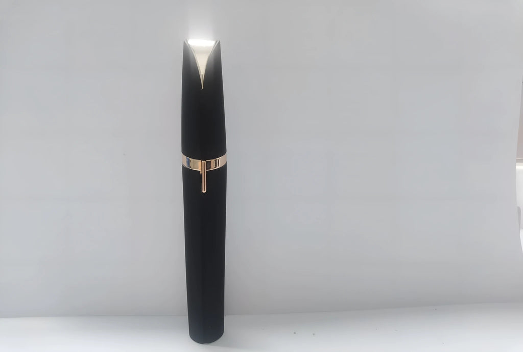 Mini electric eyebrow trimmer lipstick style with LED light and gold plated head for painless hair removal
