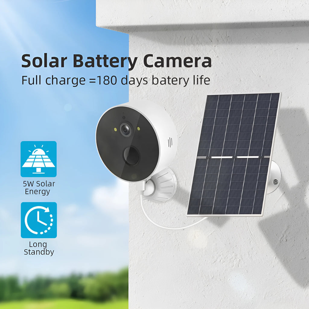 Outdoor solar-powered security camera with separate solar panel for 1080P HD property monitoring