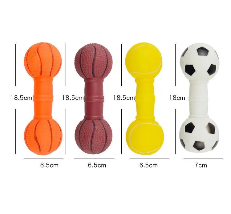 Brown orange white yellow football dumbbell shaped PVC squeaky dog chew toy
