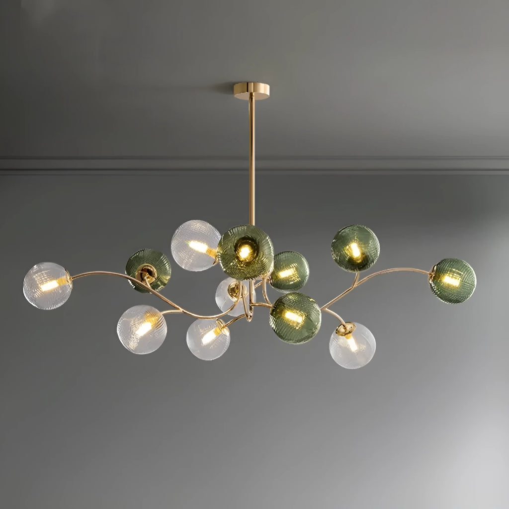 Modern Nordic living room chandelier with green clear glass shades and adjustable hanging length