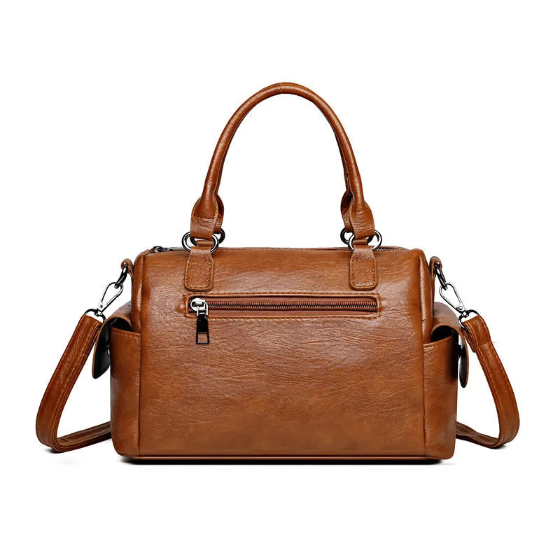 Large capacity vintage messenger bag in horizontal square suitcase shape with PU leather construction