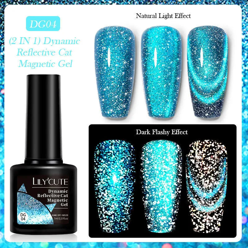 Cat eye series nail polish gel with diamond fragments and glitter in six fluorescent colour options