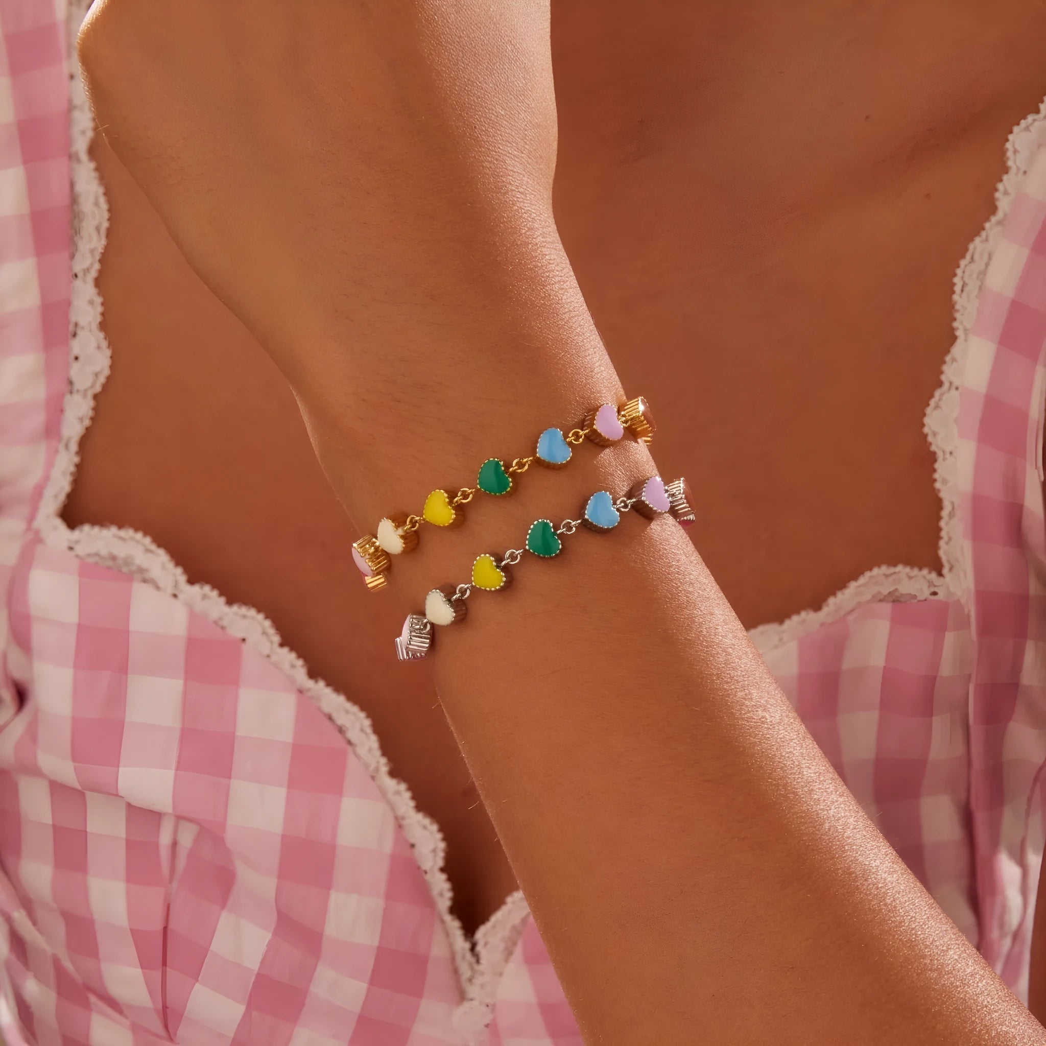 Gold and steel colour heart-shaped titanium steel bracelet for women