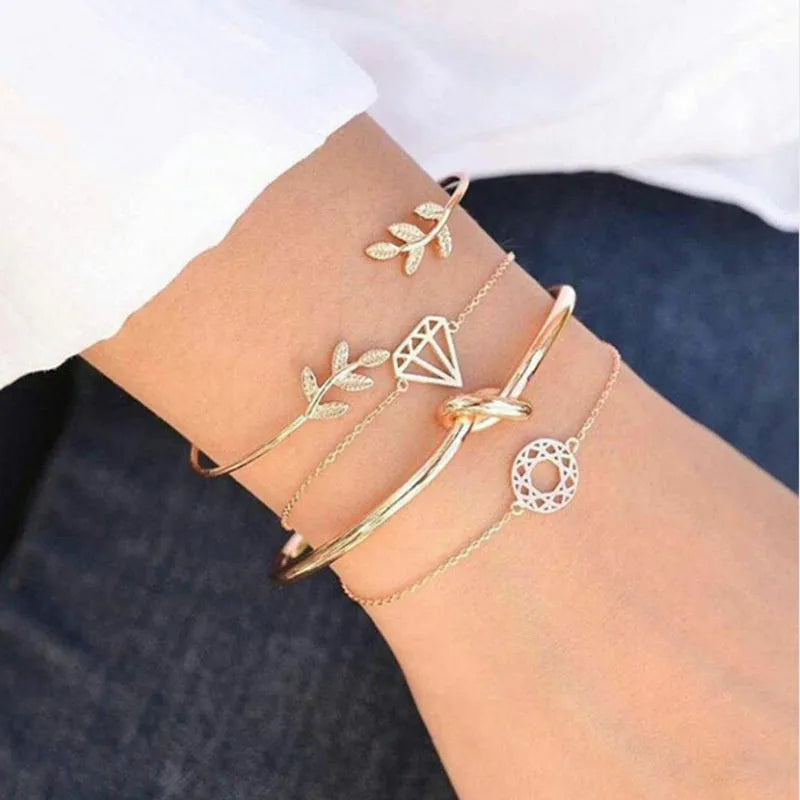 Bohemian bracelet set with alloy vintage bead and boho charm design in bow love style for women
