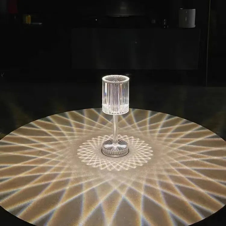 Transparent glass diamond crystal table lamp with USB rechargeable base and RGB remote control