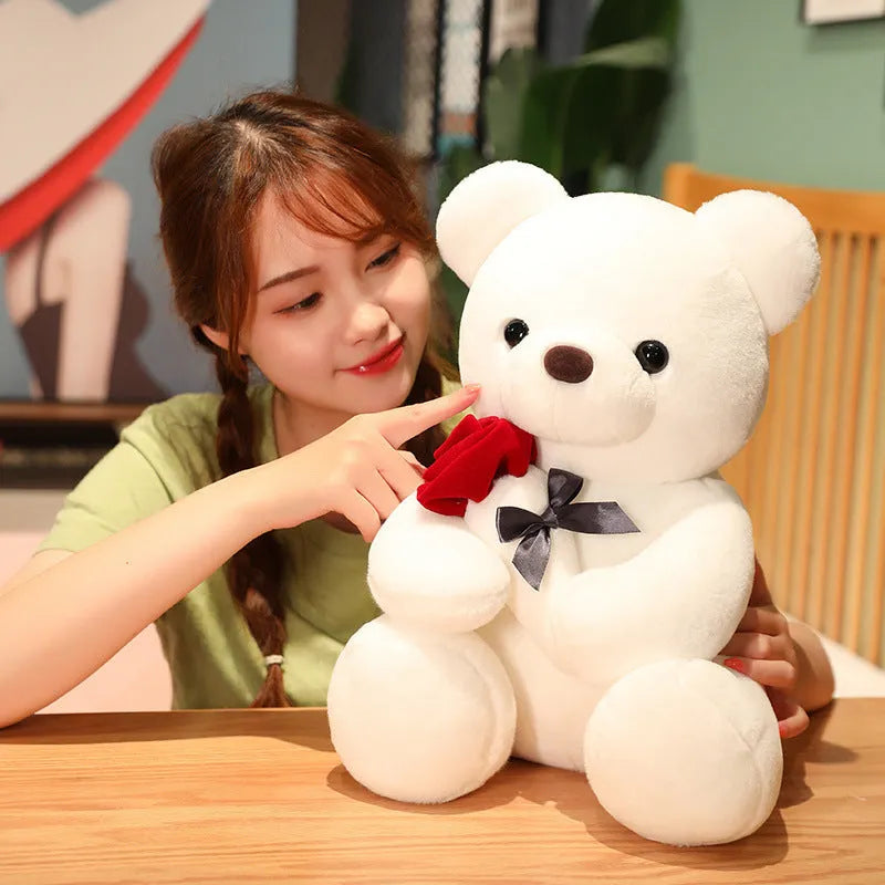 Rose bear teddy plush pillow doll in beige, brown or grey with PP cotton filling