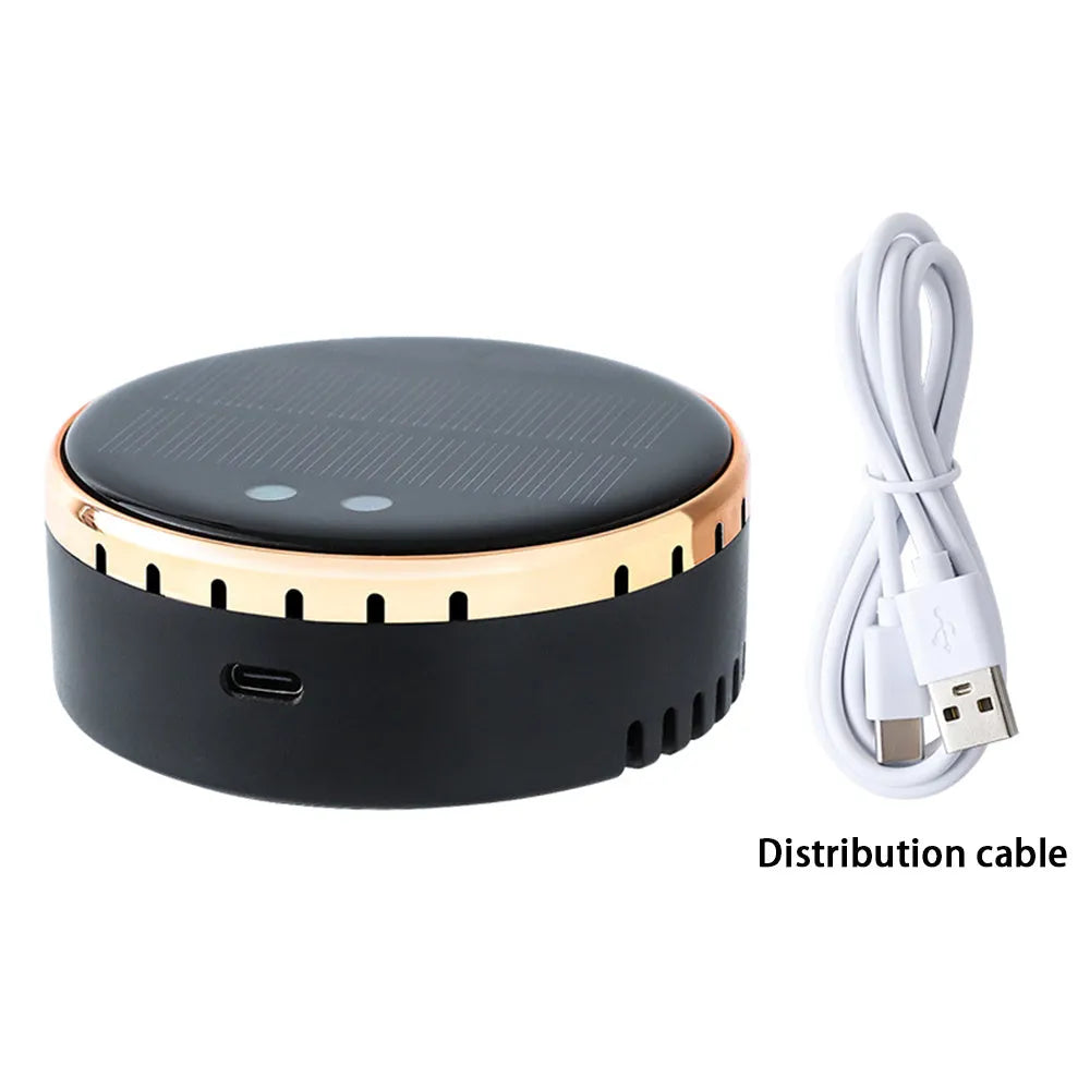 Black solar-powered car air humidifier mounted on vehicle air conditioning outlet