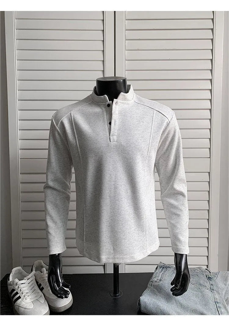 Men's loose-fit patchwork collar polo shirt with asymmetric shoulder design in Chinese cotton