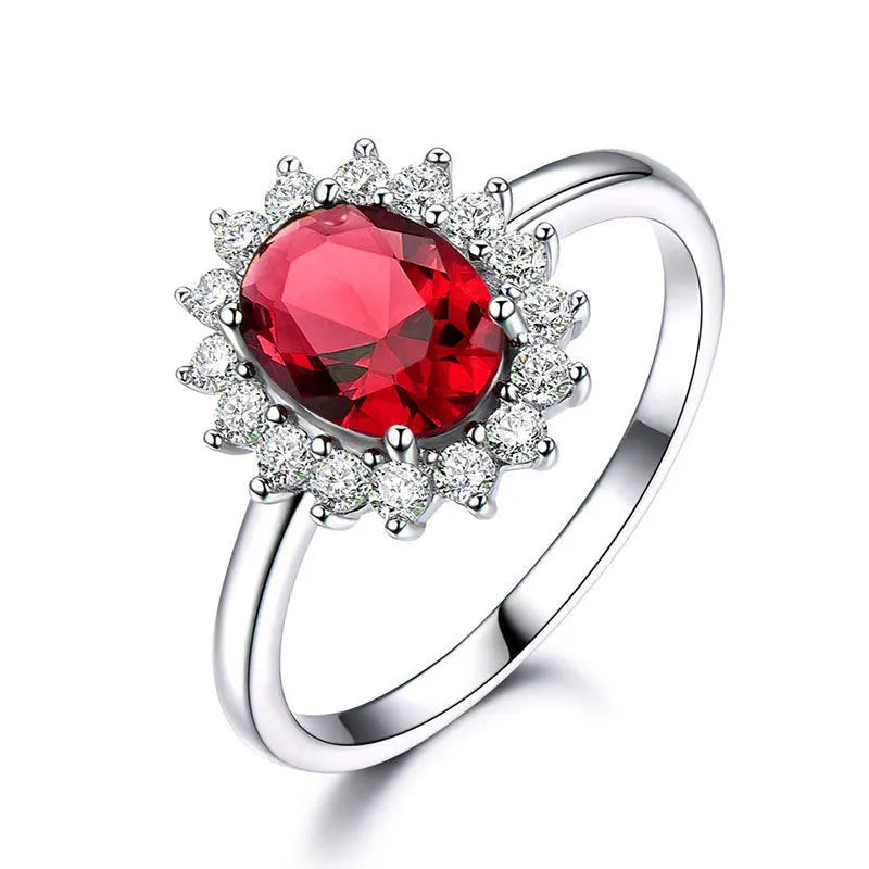 Copper women's ring with zirconium floral setting in green, blue or red colour options