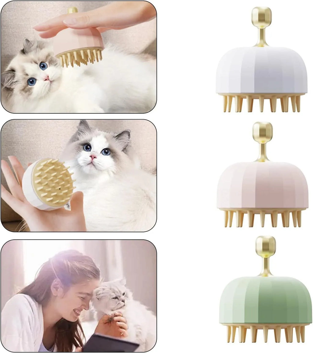 Green pet bath brush with silicone bristles for washing, massaging and removing hair during pet bath time