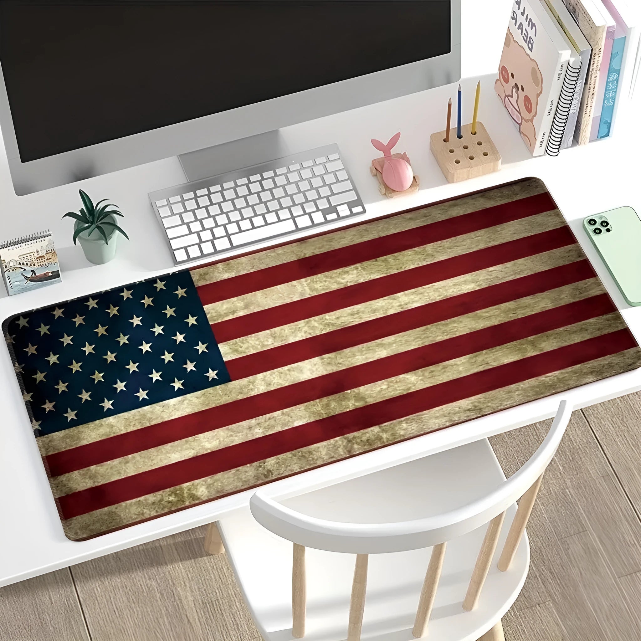 Large natural rubber desk pad with gaming pattern in multiple size options for computer workstation