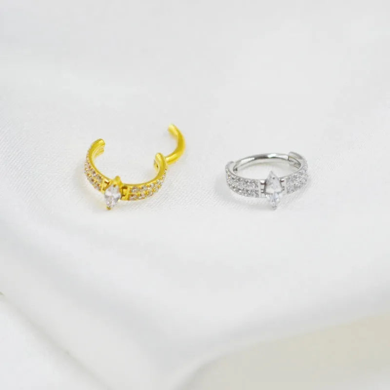 Titanium steel heart shaped zircon earrings in gold or silver colour, 1.2x8mm size