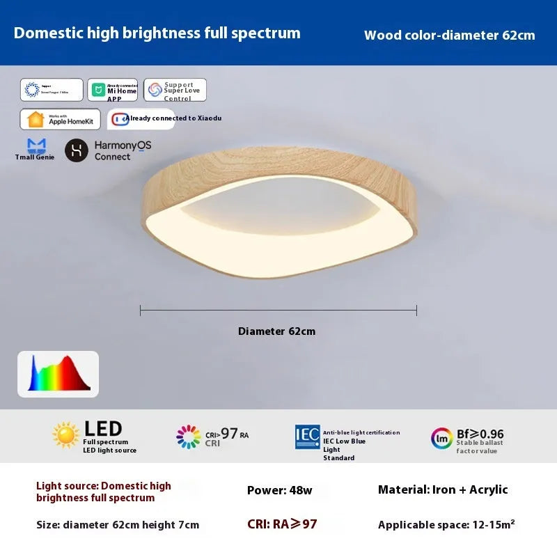 Mid-ancient full spectrum intelligent ceiling lamp in walnut colour for bedroom study use
