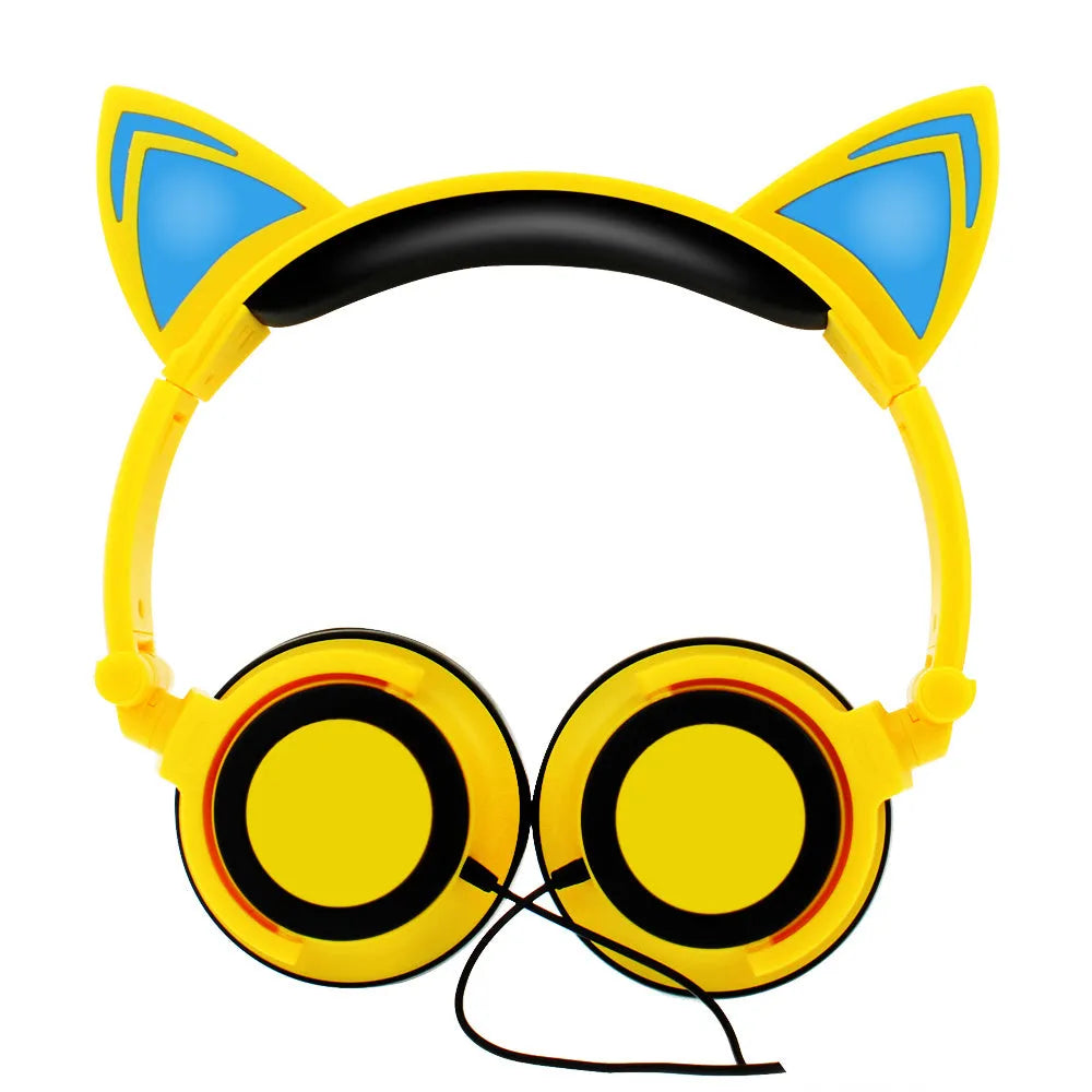 Cat ear headphones with LED lights on ears and cushions in seven colour options