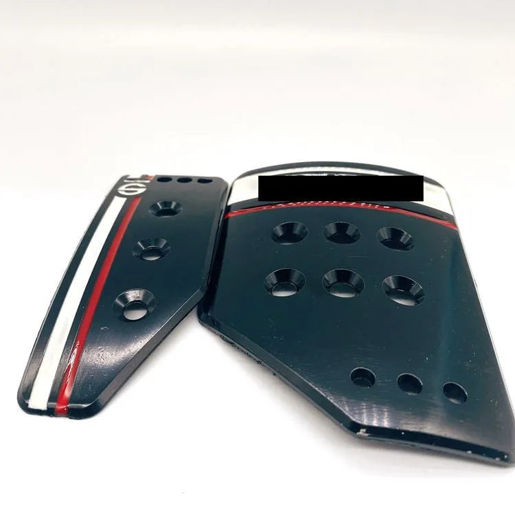 Aluminium alloy manual transmission car pedal set showing brake, accelerator and clutch pedals with installation hardware
