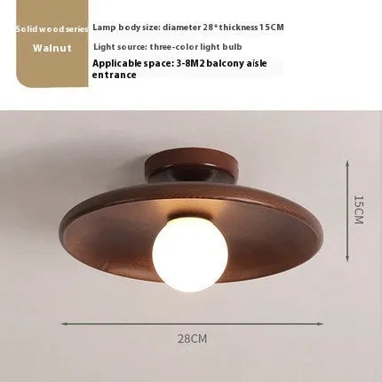 Solid wood modern minimalist ceiling lamp with glass shade in wood colour or walnut colour finishes