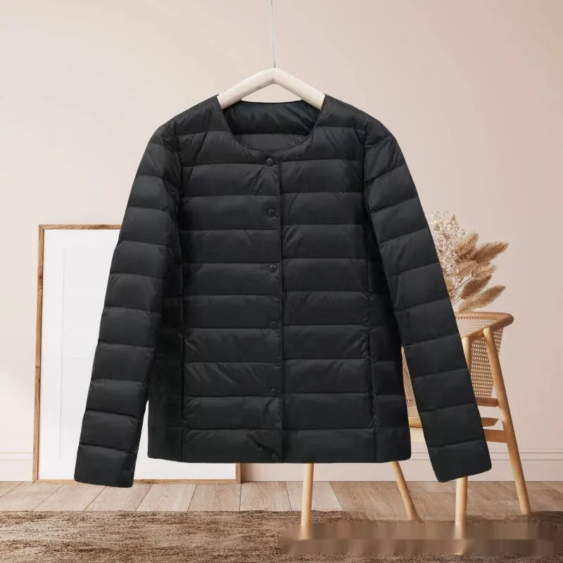 Women's lightweight cotton-padded jacket in solid colour, loose fit, long sleeves, autumn winter wear