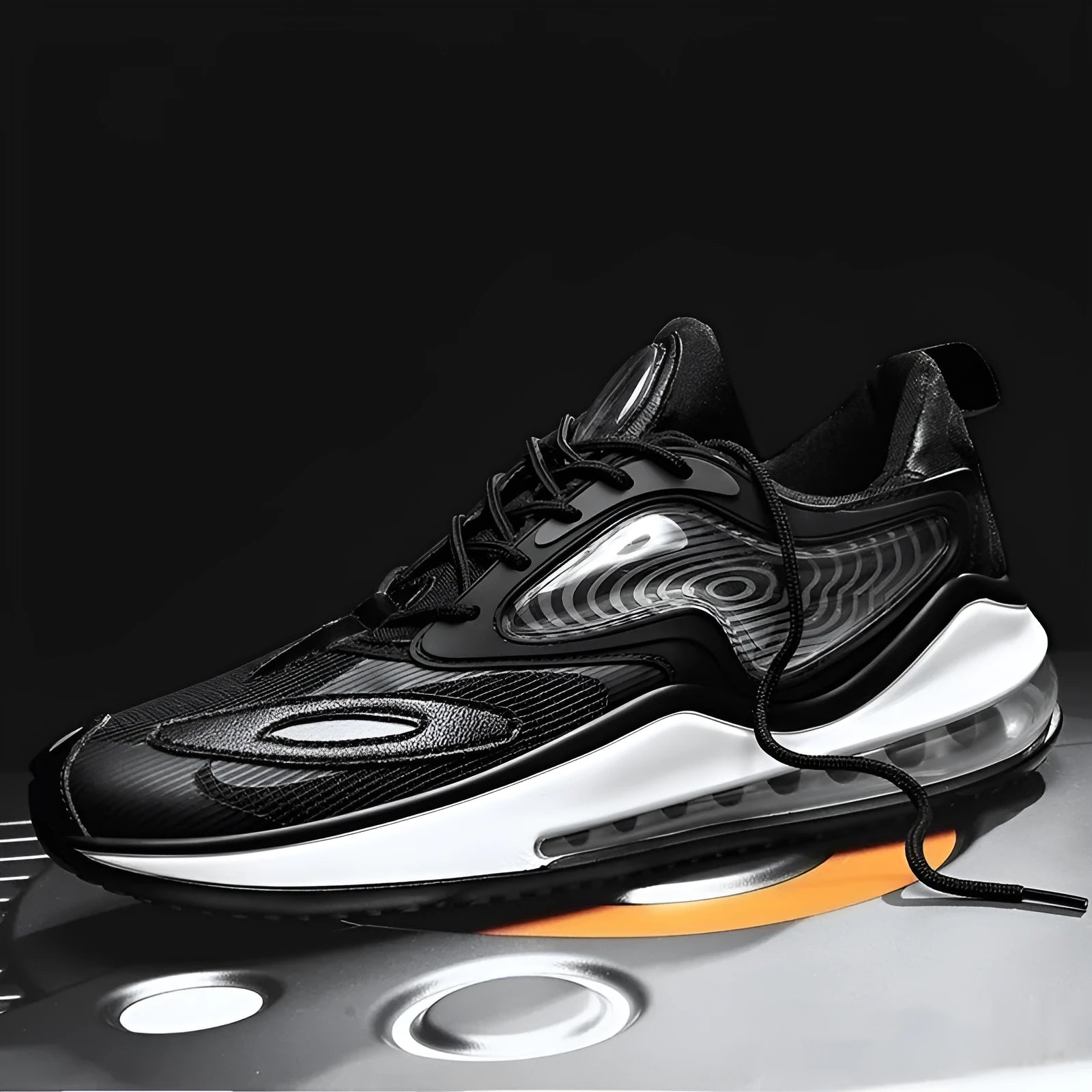 Men's casual summer shoes in Space Black with a rubber sole and air cushion design.