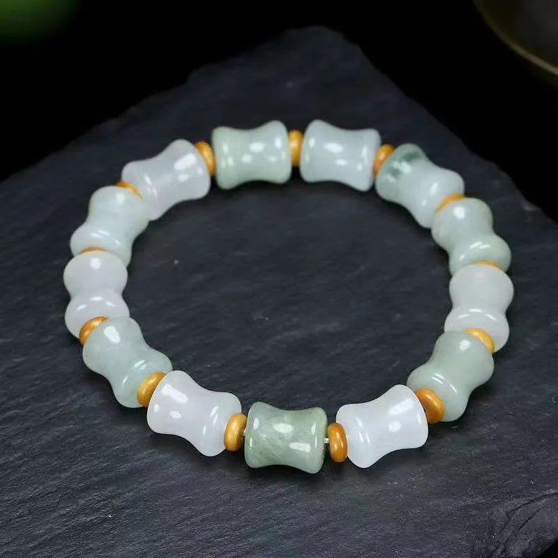 Tianshan Emerald natural chalcedony diamond beaded bracelet with safety lock charm on elastic string