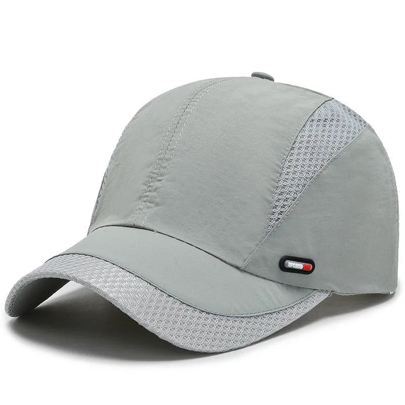 Outdoor quick-dry mesh baseball cap with 6.5cm brim in black, side view