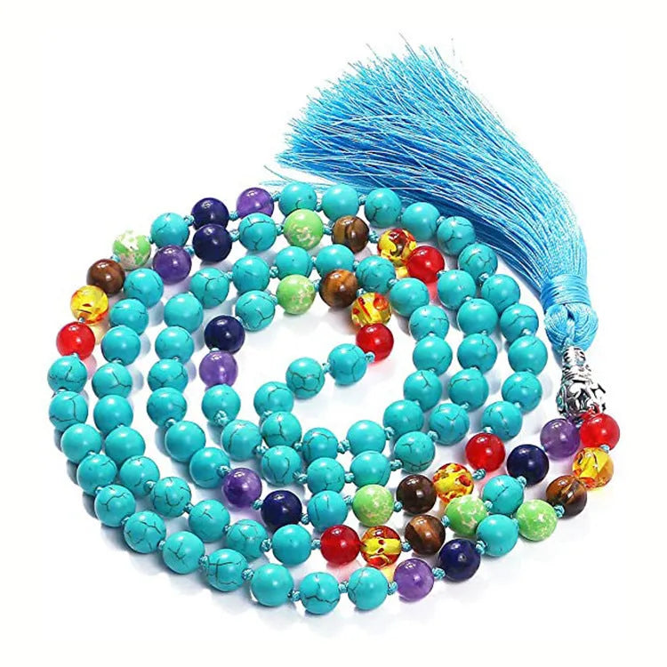 95-100cm agate tassel necklace with geometric pattern and mixed stone beads including amethyst and lapis lazuli